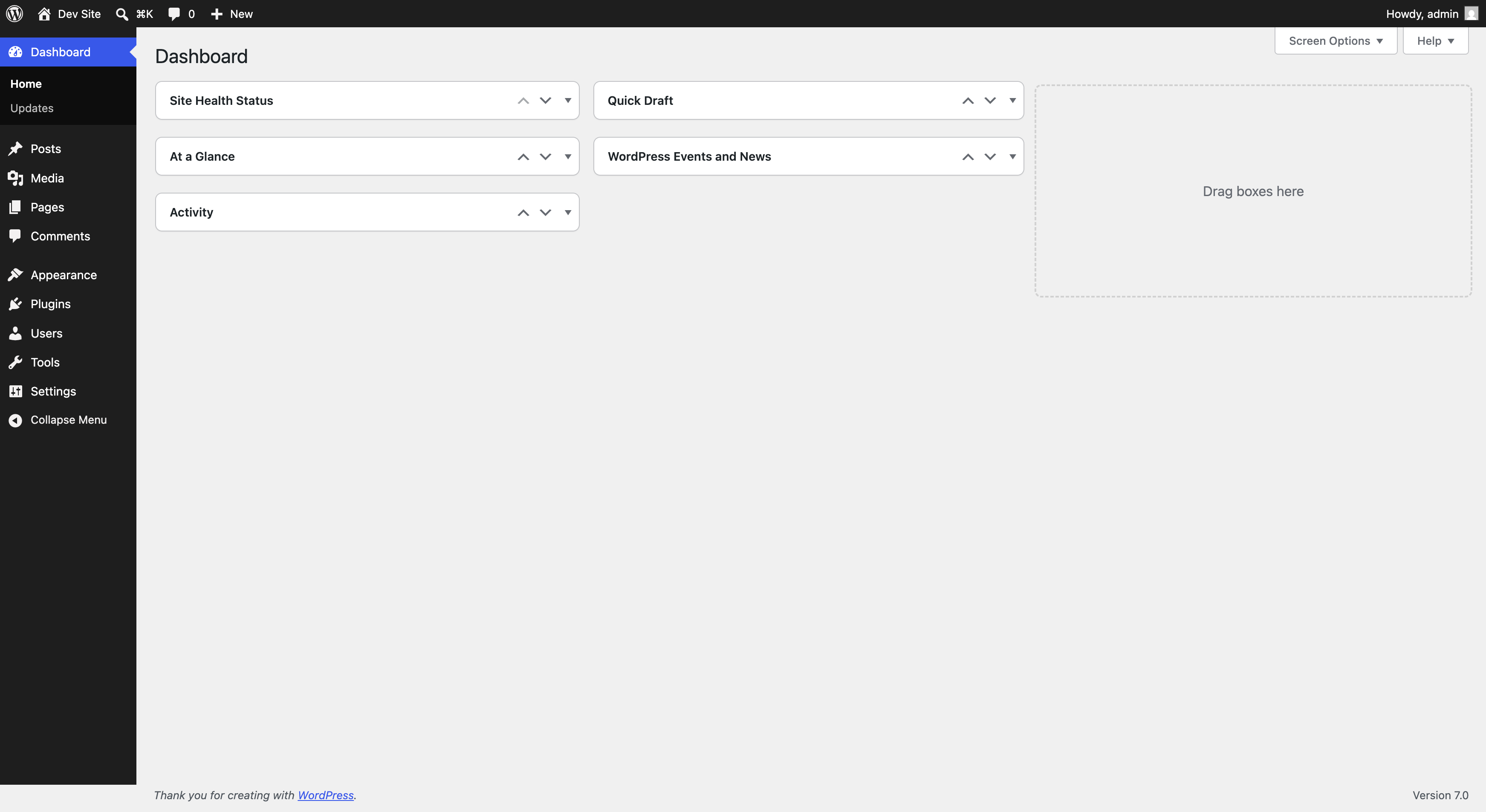 WordPress dashboard