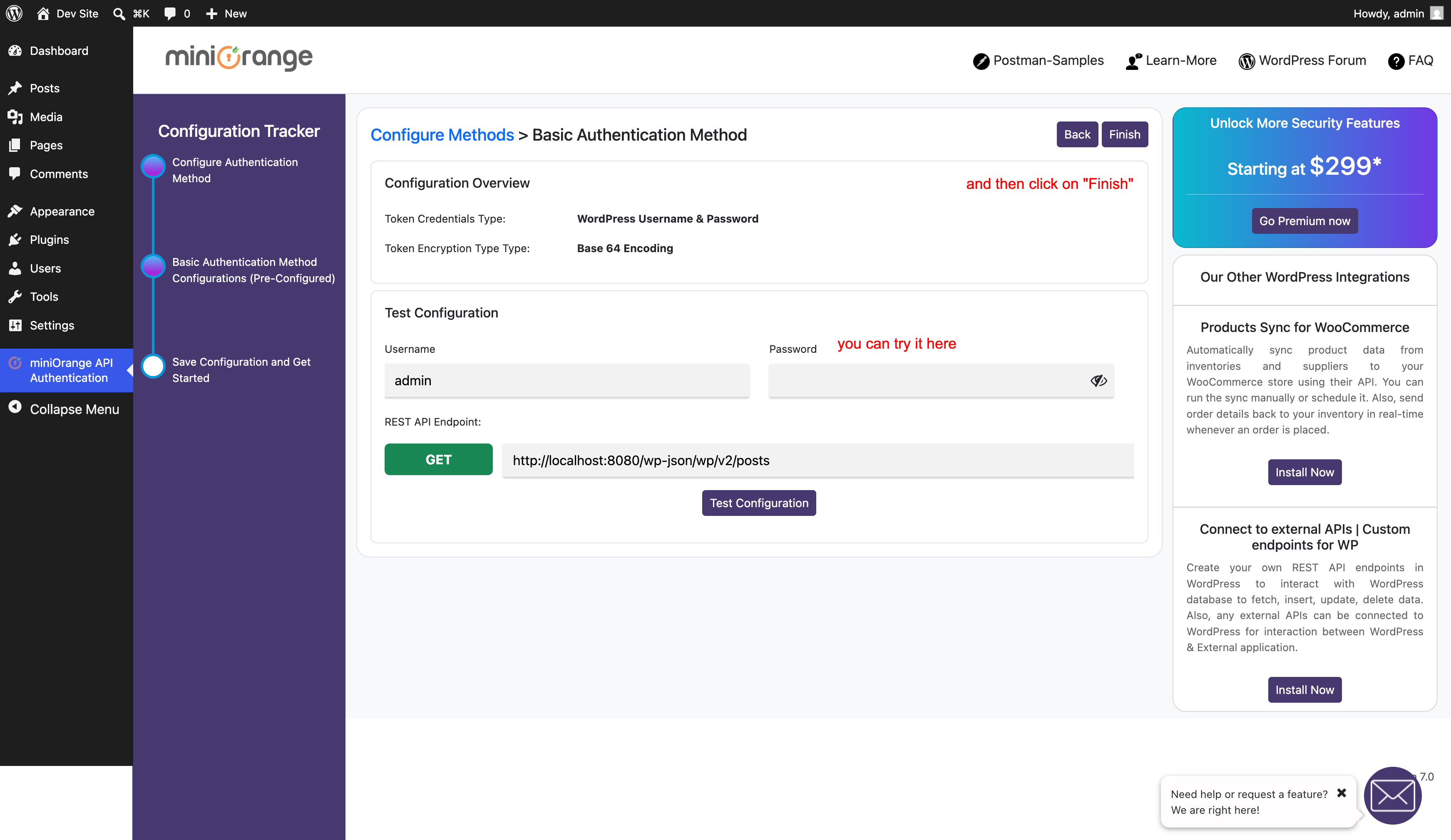 Finish Basic Authentication configuration